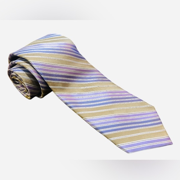 Paul Fredrick Gold and Lavender Striped Tie - Picture 4 of 5